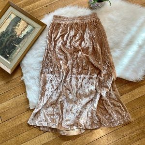 H&M Gold Crushed Velvet Midi Skirt